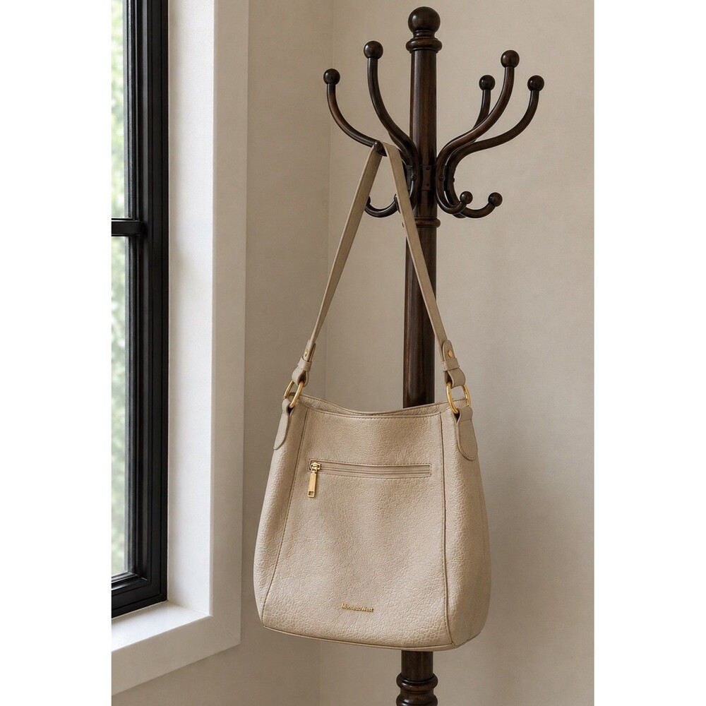 Montana West Pebbled Faux Leather Medium Hobo Shoulder Bag Purse Cream